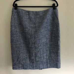 Escada Silk and Linen Pencil Skirt - navy & white tweed texture w pockets